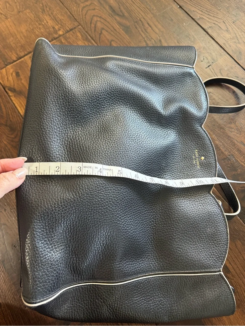 kate spade Dark Navy Pebble Leather Scallop-Top Tote with Cream Trim